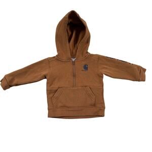 Carhartt Toddler 12M Half Zip Hoodie Fleece Lined Brown Pullover Sweatshirt Logo